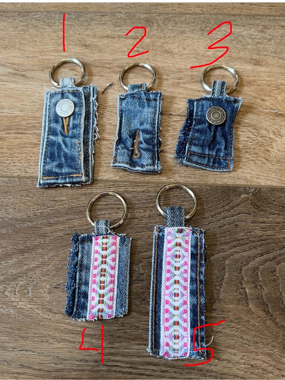 Handmade Denim Keychains available with patches